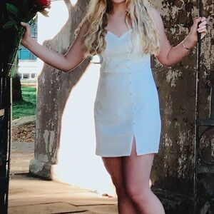 White sleeveless graduation dress